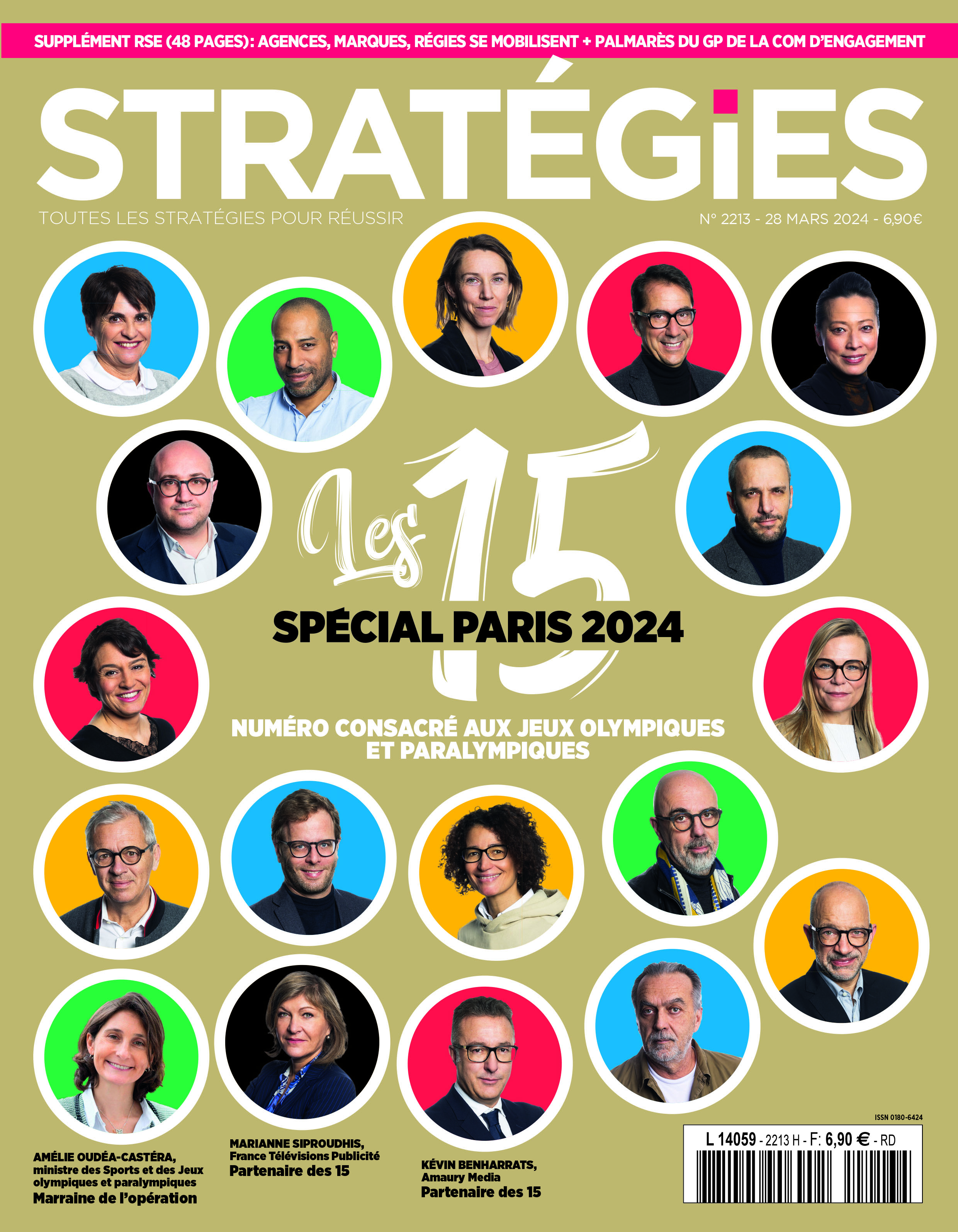 Couverture du magazine Stratégies n°2213 : "Les 15 spécial Paris 2024"