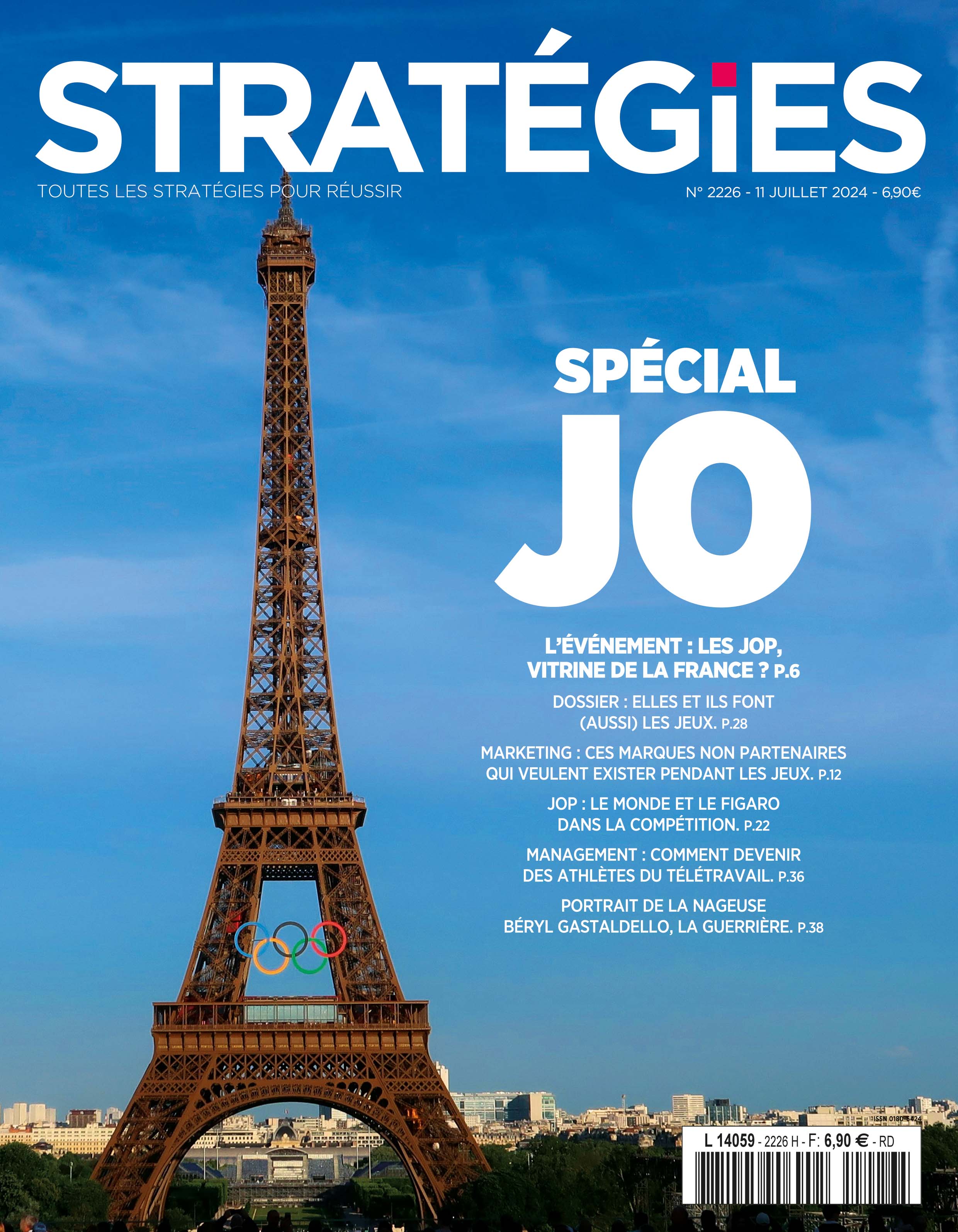 Couverture du magazine Stratégies n°2226 : "Les JO, une vitrine de la France pour le meilleur et pour le pire ?"