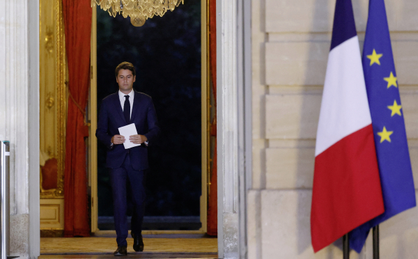 Le Premier ministre Gabriel Attal à Matignon le 30 juin 2024, le soir du premier tour des élections législatives de 2024
