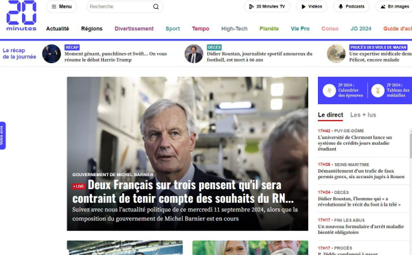 La nouvelle page d'accueil de 20 Minutes