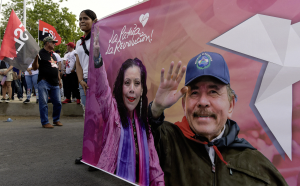 Une bannière des supporters du président du Nicaragua, Daniel Ortega, en mai 2024. 